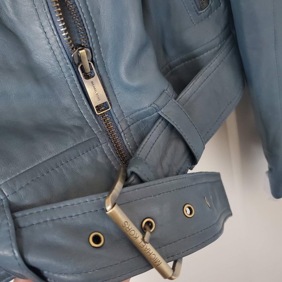 NEW Michael Kors Blue Lamb Motorcycle Jacket XS - Picture 6 of 11
